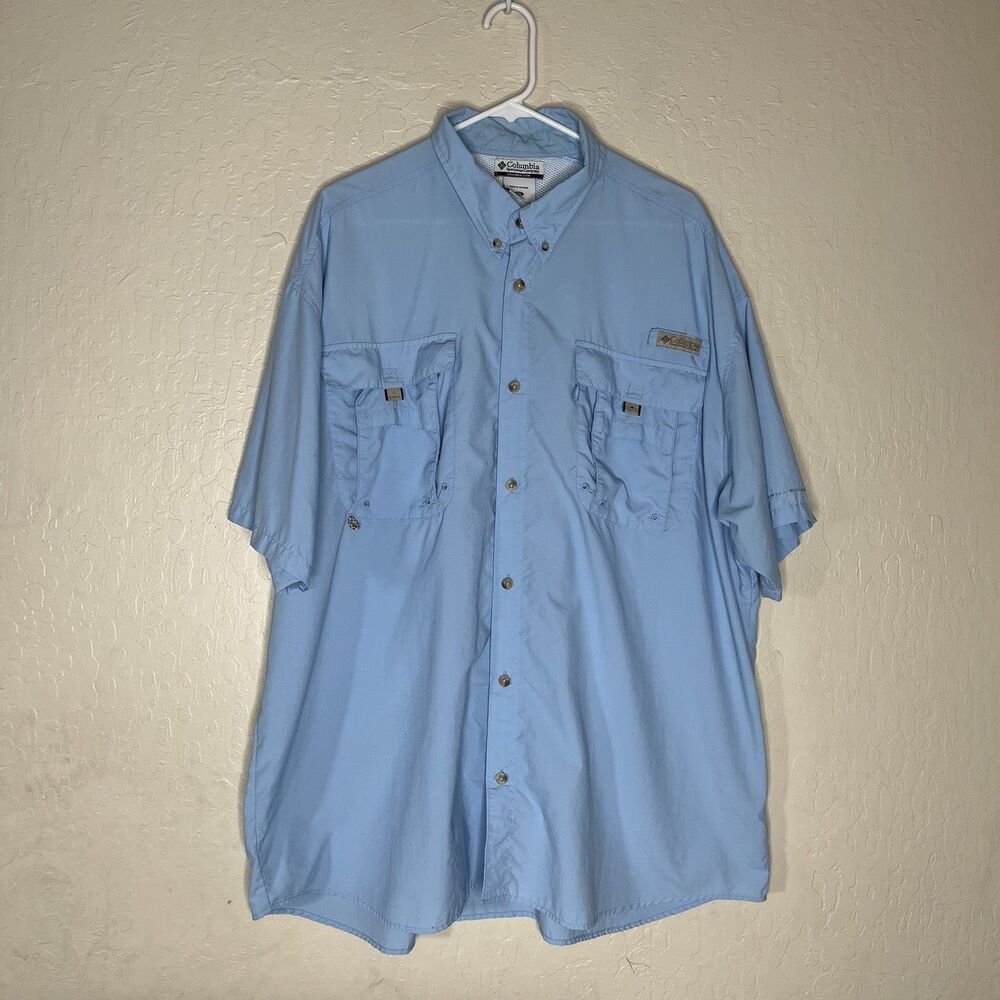 Columbia PFG Blue Short Sleeve Low Drag Offshore Omni-Shade Shirt Mens Size XXL
